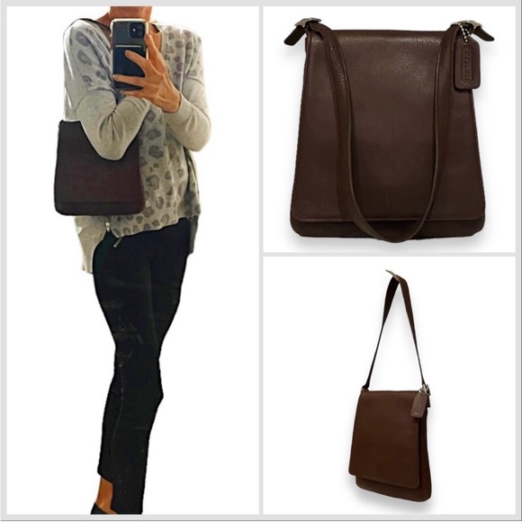 LIKE NEW! Coach Vintage Mahogany Brown Leather North South Slim Shoulder Bag - Picture 5 of 12